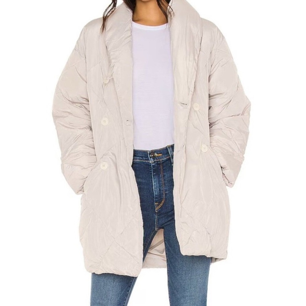 FREE PEOPLE WOMENS ELLA PUFFER JACKET COAT QUILTED MINERAL DUST (TAUPE) SMALL